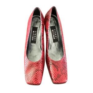 Stuart Weitzman Pumps Red Burgundy Snakeskin Leather Block Heel Size 8.5
